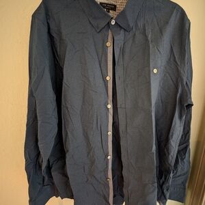 Ted Baker Navy and White Microprint Button-Up Shirt Size 6= Xl
